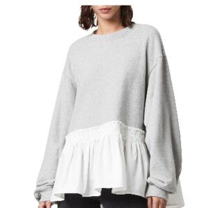All Saints Gray and White Sweatshirt with Ruffle Hem